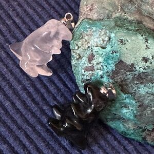 Quartz and Obsidian Crystal Dinosaur Necklaces